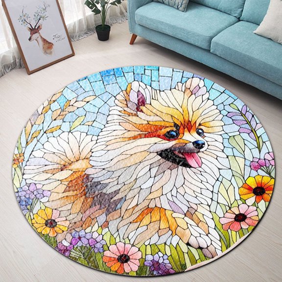 Round Area Rug, Dog50 Non-Slip Floor Mat, Soft Washable Carpet for Living Room Bedroom Decor 24 Inch