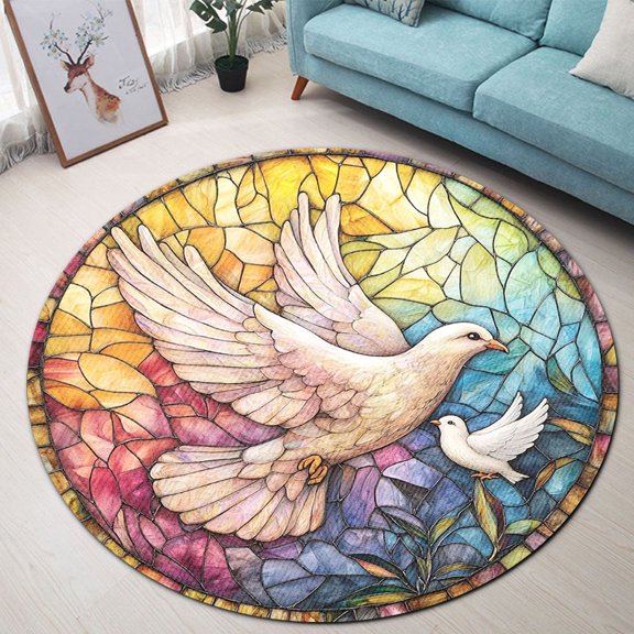 Round Area Rug, Dove Companion 2 Non-Slip Floor Mat, Soft Washable Carpet for Living Room Bedroom Decor 24 Inch