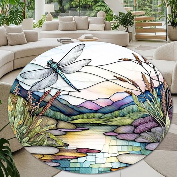 Round Area Rug, Dragonfly4 Non-Slip Floor Mat, Soft Washable Carpet for Living Room Bedroom Decor 31 Inch