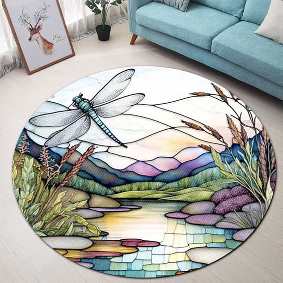 Round Area Rug, Dragonfly4 Non-Slip Floor Mat, Soft Washable Carpet for Living Room Bedroom Decor 39 Inch