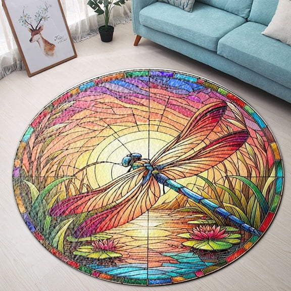 Round Area Rug, Dragonfly9 Non-Slip Floor Mat, Soft Washable Carpet for Living Room Bedroom Decor 24 Inch