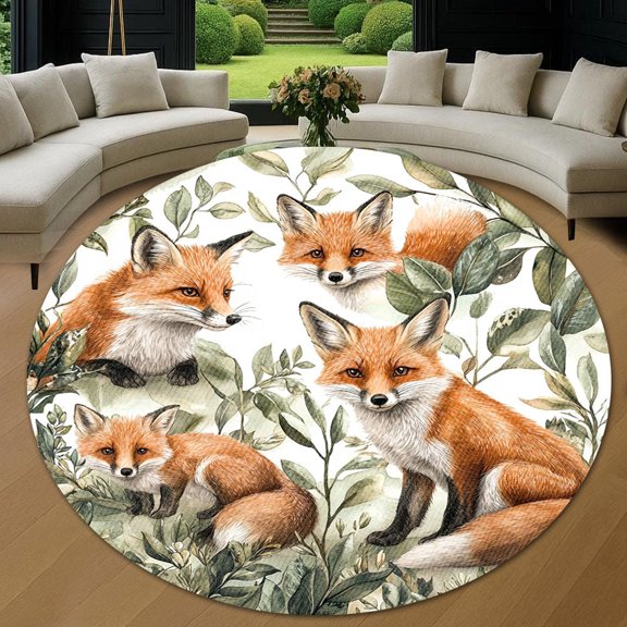Round Area Rug, Easter Foxs 2 Non-Slip Floor Mat, Soft Washable Carpet for Living Room Bedroom Decor 24 Inch