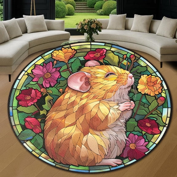 Round Area Rug, Ecstatic Golden Hamster Non-Slip Floor Mat, Soft Washable Carpet for Living Room Bedroom Decor 24 Inch