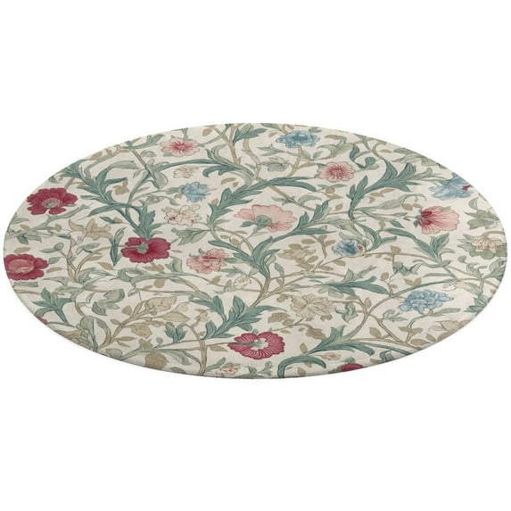 Round Area Rug Elegant Floral Cream Textile Pattern Indoor Floor Area Mat Stain-Proof Mat Non-Skid Rugs for Living Room Dining Kitchen Bedroom