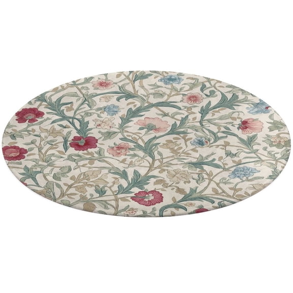 Round Area Rug Elegant Floral Cream Textile Pattern Indoor Floor Area Mat Stain-Proof Mat Non-Skid Rugs for Living Room Dining Kitchen Bedroom