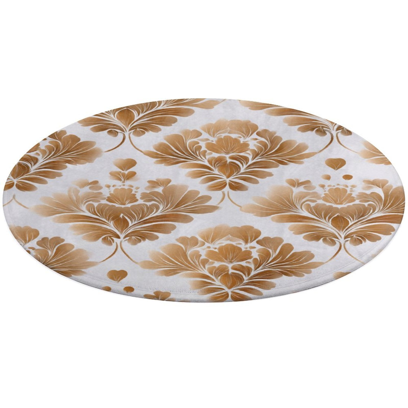 Round Area Rug Elegant Gold Floral Damask Pattern Design Indoor Floor ...