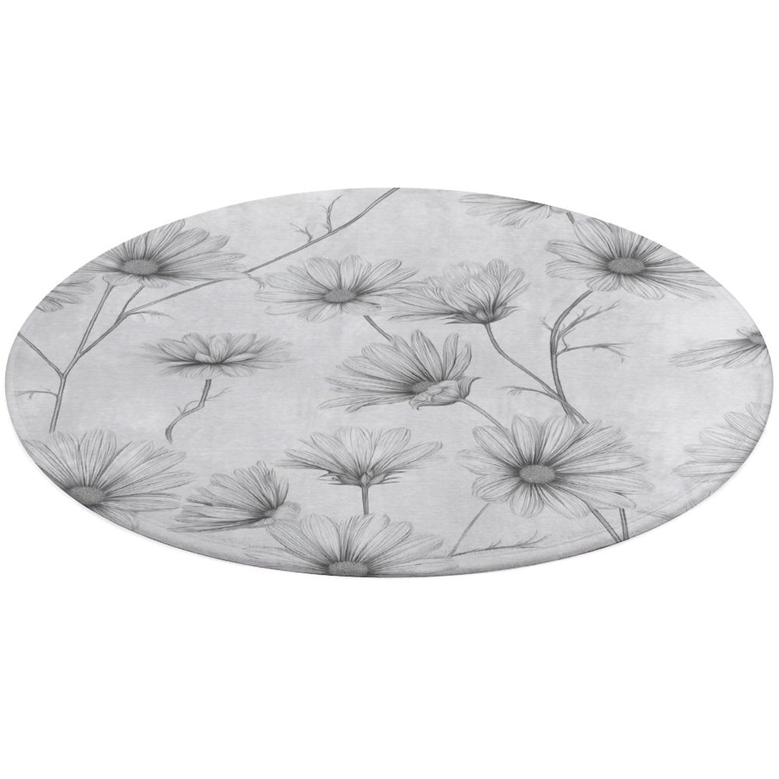 Round Area Rug Elegant Grayscale Daisy Floral Pattern Indoor Floor Area ...