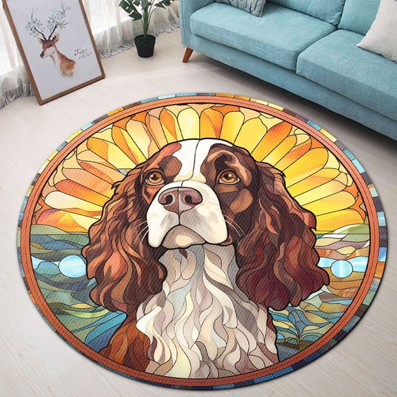 Round Area Rug, English Springer Spaniel Non-Slip Floor Mat, Soft Washable Carpet for Living Room Bedroom Decor 31 Inch