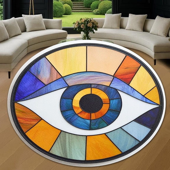 Round Area Rug, Evil Eye Art Design Non-Slip Floor Mat, Soft Washable Carpet for Living Room Bedroom Decor 24 Inch