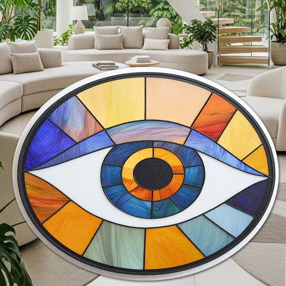 Round Area Rug, Evil Eye Non-Slip Floor Mat, Soft Washable Carpet for Living Room Bedroom Decor 24 Inch