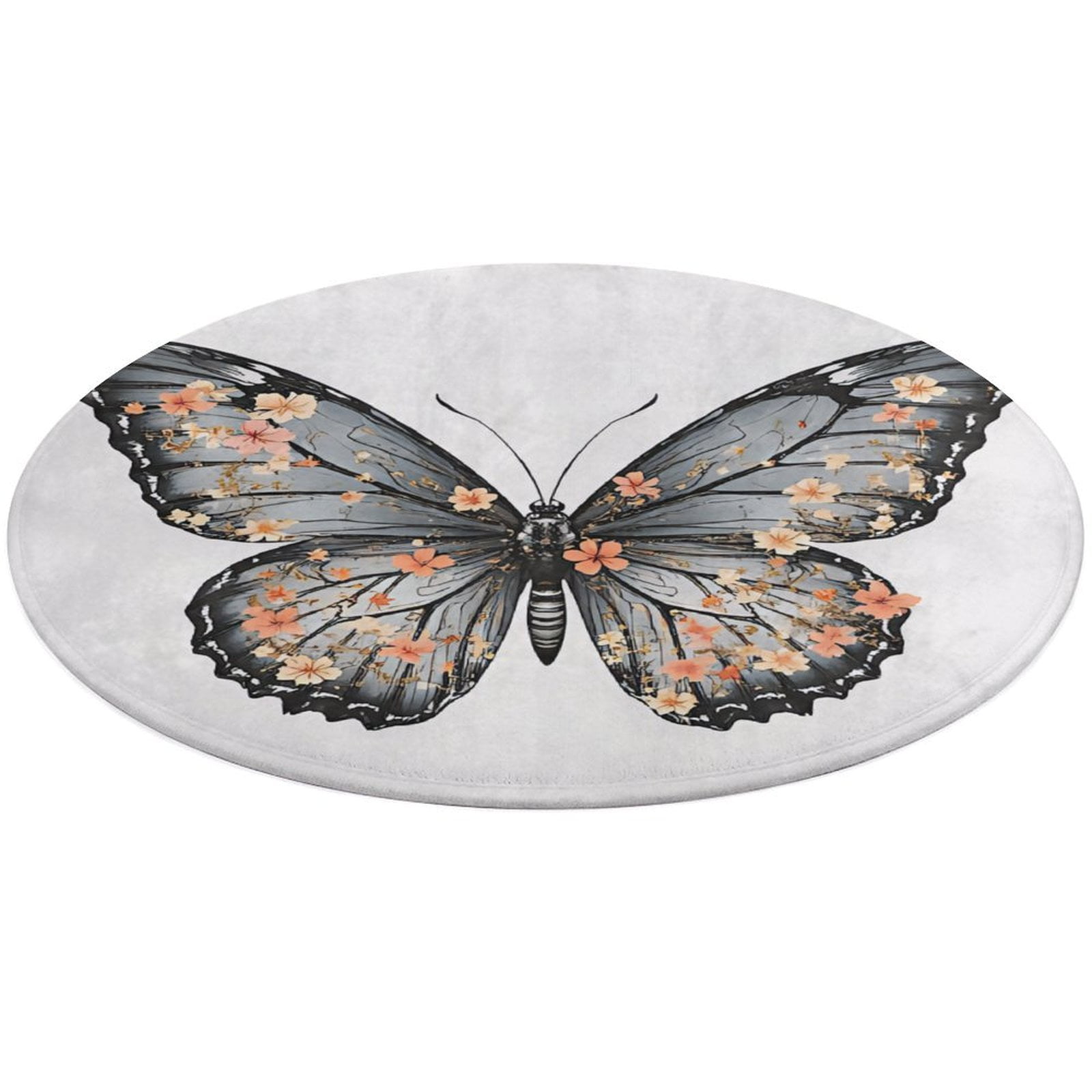 Round Area Rug Floral Butterfly Delicate Wings Art Print Indoor Floor ...