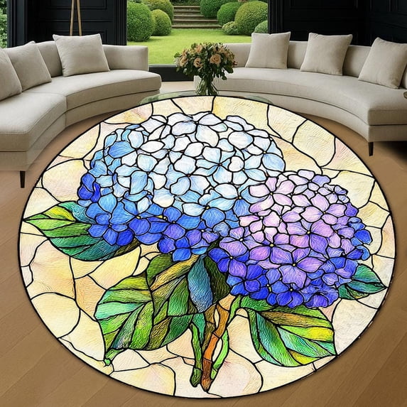 Round Area Rug, Flower 3 Non-Slip Floor Mat, Soft Washable Carpet for Living Room Bedroom Decor 24 Inch