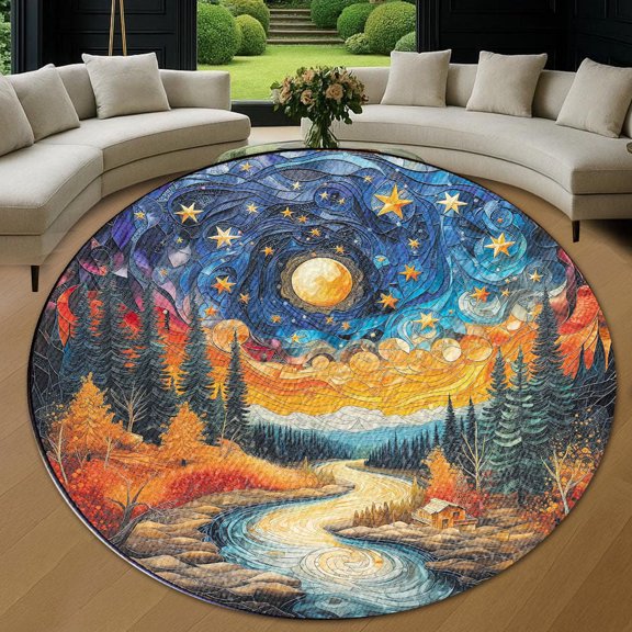 Round Area Rug, Forest3 Non-Slip Floor Mat, Soft Washable Carpet for Living Room Bedroom Decor 24 Inch