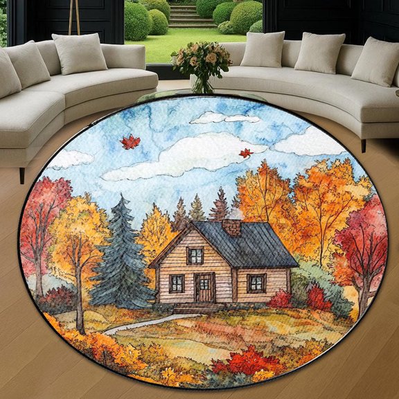 Round Area Rug, Forest4 Non-Slip Floor Mat, Soft Washable Carpet for Living Room Bedroom Decor 24 Inch