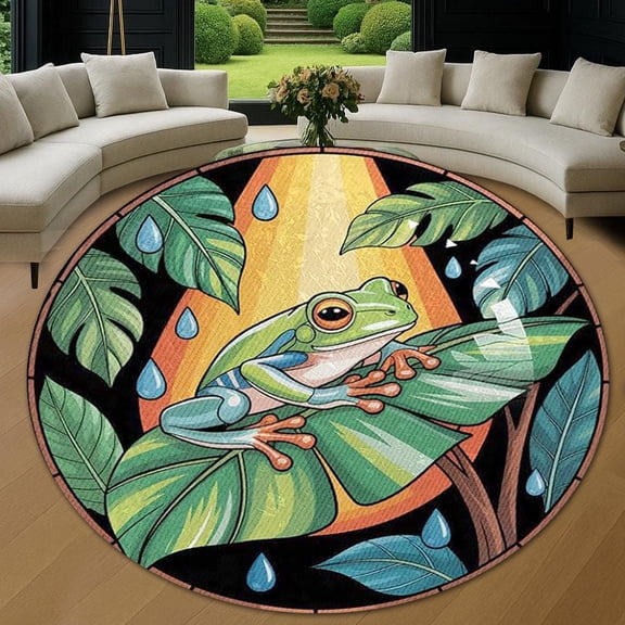 Round Area Rug, Frog Non-Slip Floor Mat, Soft Washable Carpet for Living Room Bedroom Decor 24 Inch