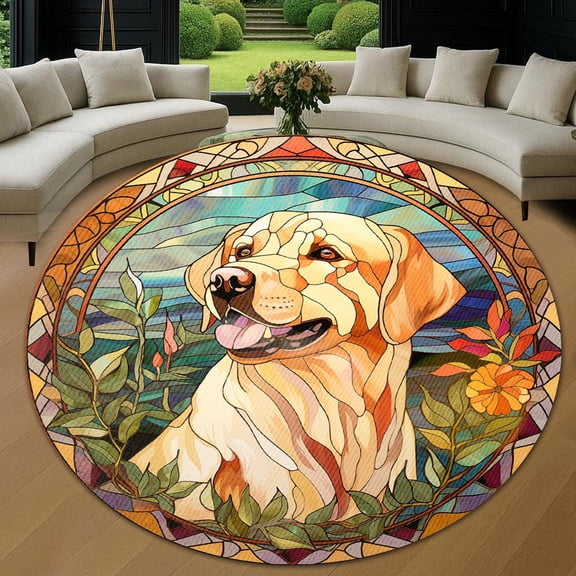 Round Area Rug, Golden Lab Non-Slip Floor Mat, Soft Washable Carpet for Living Room Bedroom Decor 24 Inch