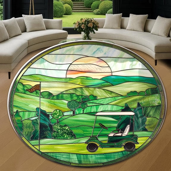 Round Area Rug, Golf Cart1 Cute Design Non-Slip Floor Mat, Soft Washable Carpet for Living Room Bedroom Decor 24 Inch