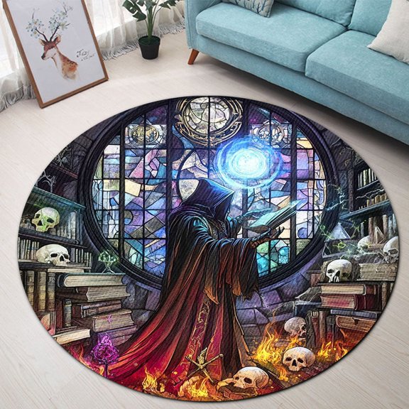 Round Area Rug, Gothic Dark Wizard 1 Non-Slip Floor Mat, Soft Washable Carpet for Living Room Bedroom Decor 24 Inch