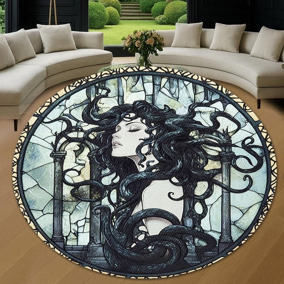 Round Area Rug, Gothic Evil Snake God 4 Non-Slip Floor Mat, Soft Washable Carpet for Living Room Bedroom Decor 24 Inch