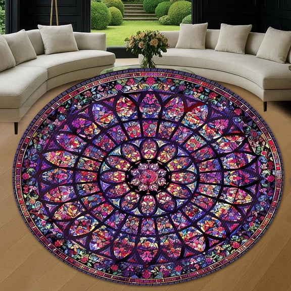 Round Area Rug, Gothic Nature Pattern Non-Slip Floor Mat, Soft Washable Carpet for Living Room Bedroom Decor 24 Inch