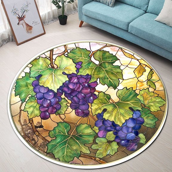 Round Area Rug, Grapes Art Design Non-Slip Floor Mat, Soft Washable Carpet for Living Room Bedroom Decor 24 Inch