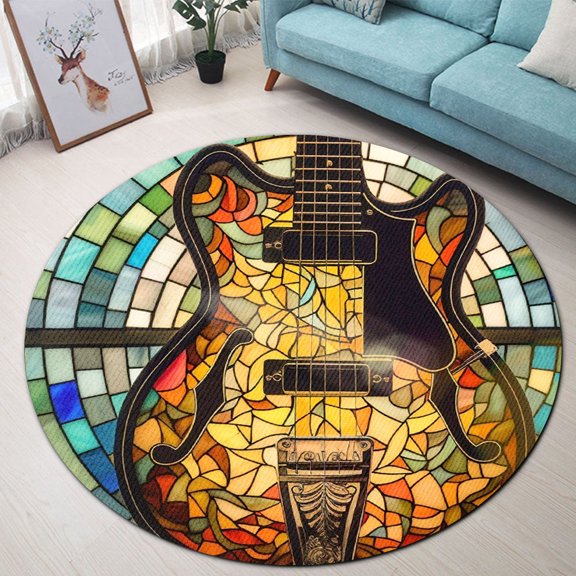 Round Area Rug, Guitar 1 Non-Slip Floor Mat, Soft Washable Carpet for Living Room Bedroom Decor 24 Inch