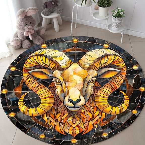 Round Area Rug Halloween Skeleton Carpet, spooky bones and flowers circle mat for bedroom or living room, soft washable non-slip floor décor, gothic October party accent
