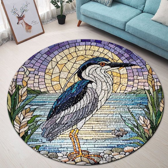 Round Area Rug, Heron3 Non-Slip Floor Mat, Soft Washable Carpet for Living Room Bedroom Decor 24 Inch