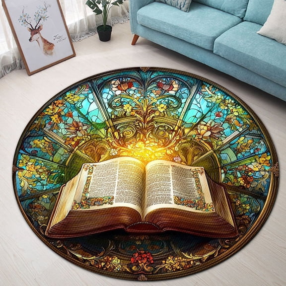 Round Area Rug, Holy Bible 2 Non-Slip Floor Mat, Soft Washable Carpet for Living Room Bedroom Decor 24 Inch