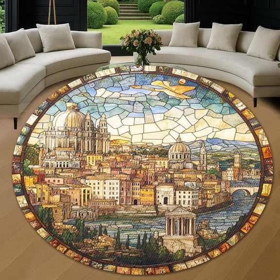Round Area Rug, Italy 1 Non-Slip Floor Mat, Soft Washable Carpet for Living Room Bedroom Decor 39 Inch