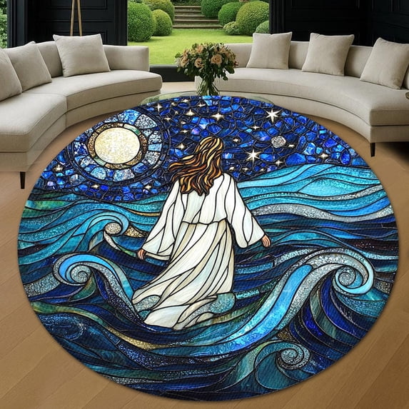 Round Area Rug, Jesus Art Design Non-Slip Floor Mat, Soft Washable Carpet for Living Room Bedroom Decor 31 Inch
