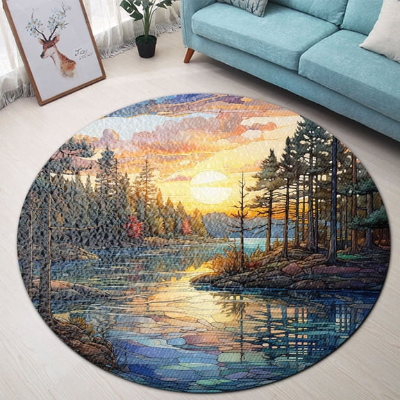 Round Area Rug, Lake Non-Slip Floor Mat, Soft Washable Carpet for Living Room Bedroom Decor 24 Inch