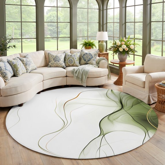 White Gradinet Round Area Rug Large 7ft, Marble Sage Green Non-Slip Circle Area Rugs ...