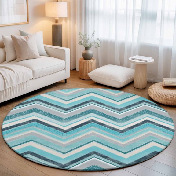 Round Area Rug for Living Room Bedroom, Geometric Zig Zag Art Stripes Round Rugs Non-slip Washable Floor Carpet, Multicolor Chevron Soft Circle Rug 3ft