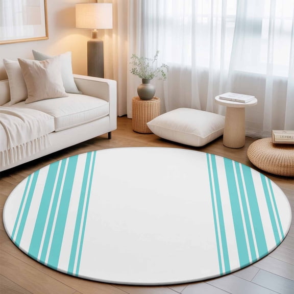 Round Area Rug for Living Room Bedroom, Navy Blue Stripe Abstract Round Rugs Non-slip Washable Floor Carpet, Modern Minimalism Art Soft Circle Rug 3ft