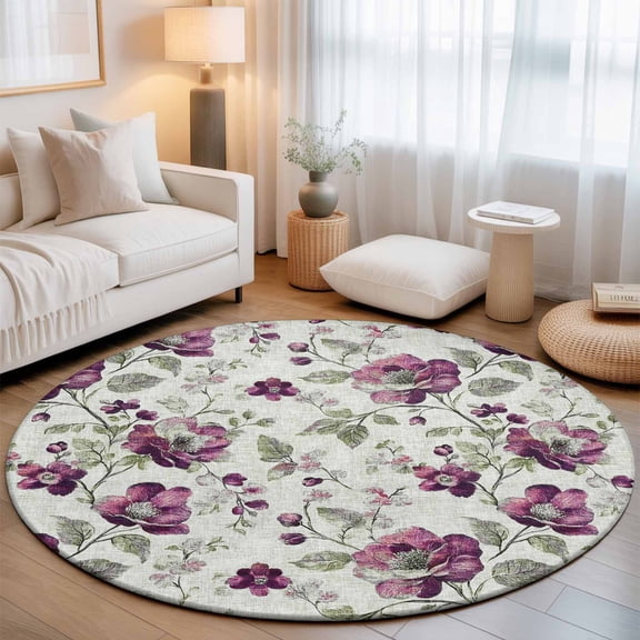 Round Area Rug for Living Room Bedroom, Red Rose Pastoral Floral Vintage Round Rugs Non-slip Washable Floor Carpet, Gradient Sage Green Soft Circle Rug 3ft