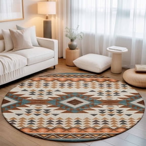 Round Area Rug for Living Room Bedroom, Southwestern Ethnic Geometric Art Round Rugs Non-slip Washable Floor Carpet, Rustic Tribal Native Arrows Soft Circle Rug 3ft