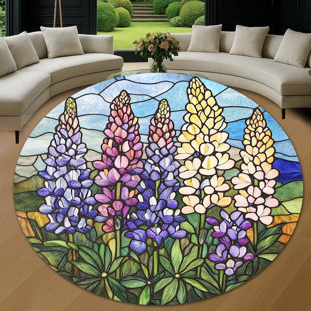 Round Area Rug, Lupine Non-Slip Floor Mat, Soft Washable Carpet for Living Room Bedroom Decor 24 Inch