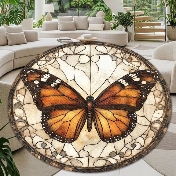 Round Area Rug, Monarch Butterfly Non-Slip Floor Mat, Soft Washable Carpet for Living Room Bedroom Decor 24 Inch