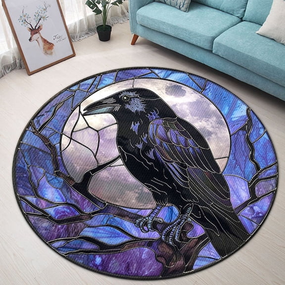 Round Area Rug, Moon Raven Art Design Non-Slip Floor Mat, Soft Washable Carpet for Living Room Bedroom Decor 24 Inch
