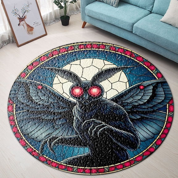 Round Area Rug, Mothman Mothman Lightcatcher1 Non-Slip Floor Mat, Soft Washable Carpet for Living Room Bedroom Decor 31 Inch