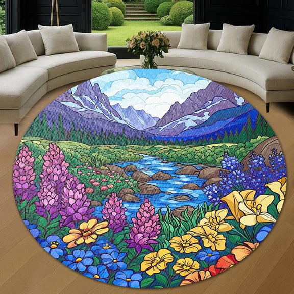 Round Area Rug, Mountain20 Non-Slip Floor Mat, Soft Washable Carpet for Living Room Bedroom Decor 24 Inch