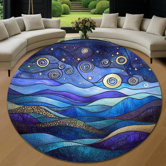 Round Area Rug, Mountains Floral Pattern Non-Slip Floor Mat, Soft Washable Carpet for Living Room Bedroom Decor 59 Inch