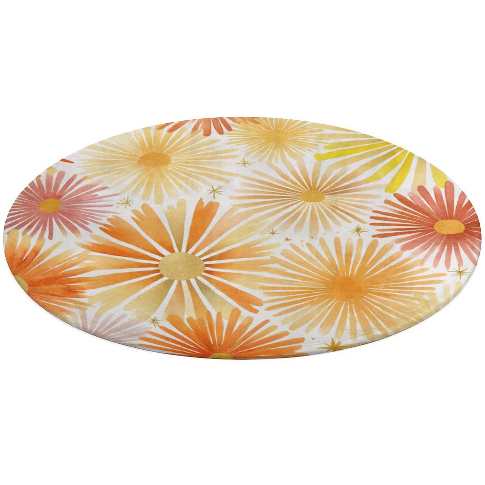 Round Area Rug Orange Watercolor Flower Burst Pattern Indoor Floor Area ...