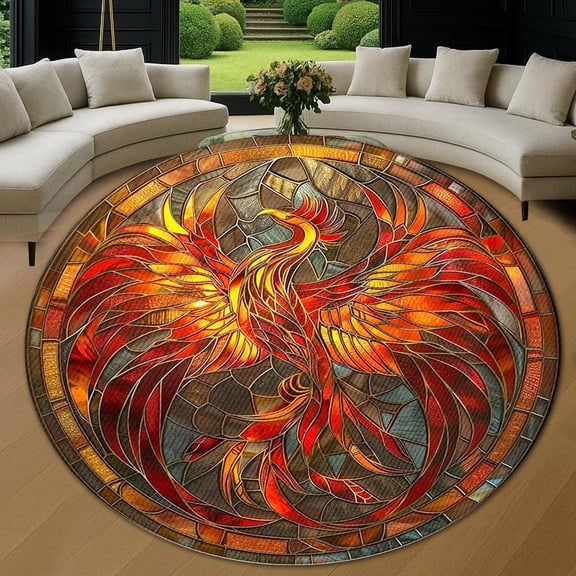 Round Area Rug, Phoenix Dragon Non-Slip Floor Mat, Soft Washable Carpet for Living Room Bedroom Decor 24 Inch