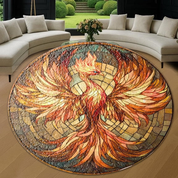 Round Area Rug, Phoenix Phoenix Bird Non-Slip Floor Mat, Soft Washable Carpet for Living Room Bedroom Decor 24 Inch
