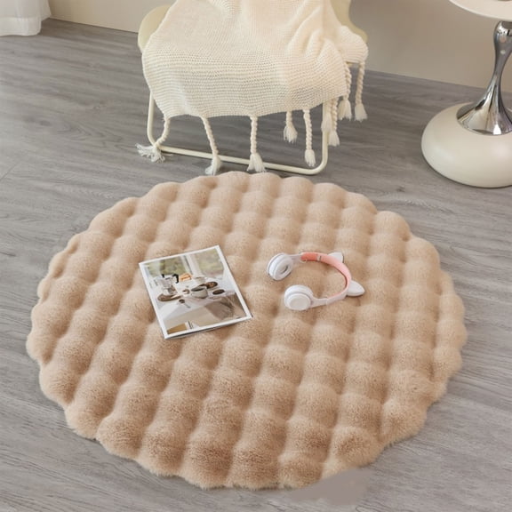 SouMaox Round Velvet Rug, Soft Creamy Aesthetic Floor Mat, Circle Carpet Decorative Furniture Accessory for Living Room Bedroom Studio