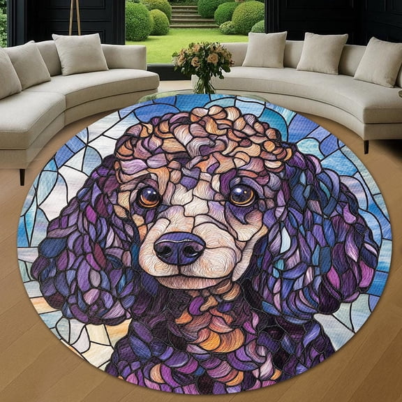 Round Area Rug, Poodle2 Non-Slip Floor Mat, Soft Washable Carpet for Living Room Bedroom Decor 24 Inch