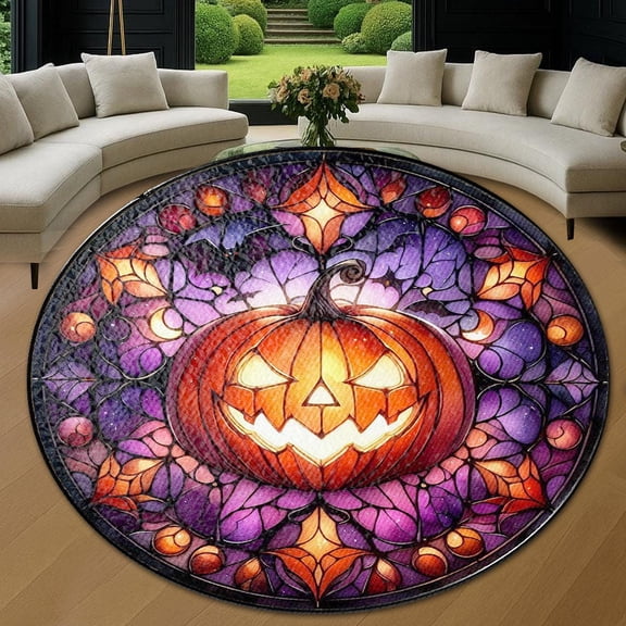 Round Area Rug, Pumpkin Non-Slip Floor Mat, Soft Washable Carpet for Living Room Bedroom Decor 24 Inch