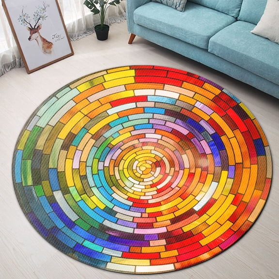 Round Area Rug, Rainbow Spiral1 Non-Slip Floor Mat, Soft Washable Carpet for Living Room Bedroom Decor 24 Inch